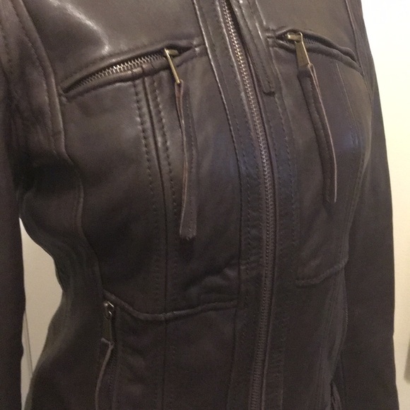 Brown Michael Kors leather moto Jacket VG - Picture 14 of 16